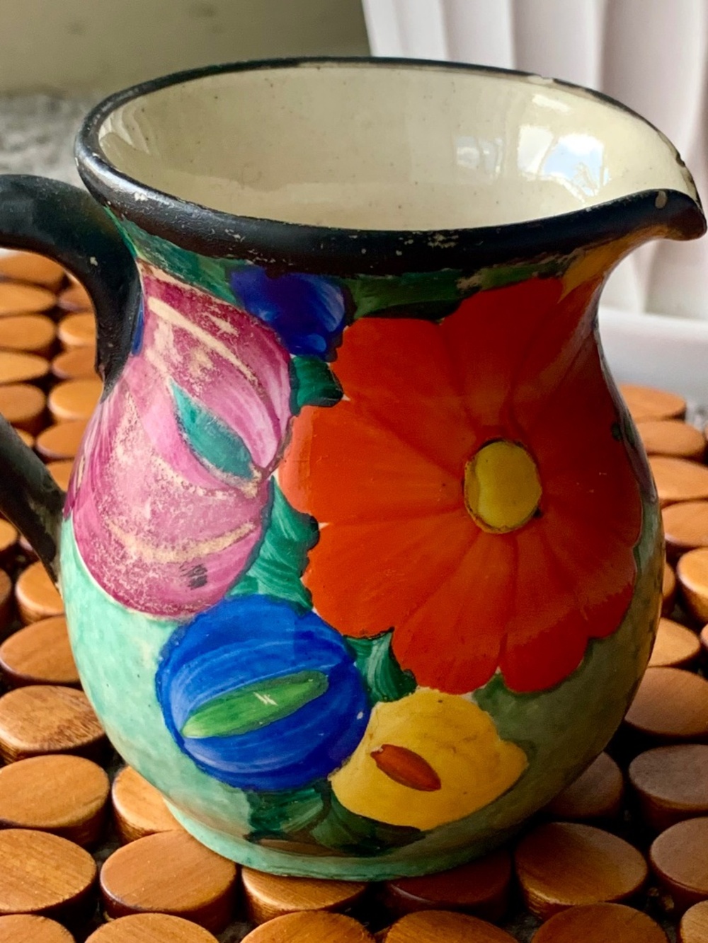 Vintage J Mrazek Floral Hand Painted Czech Pitcher Creamer Jug 3.5” Tall